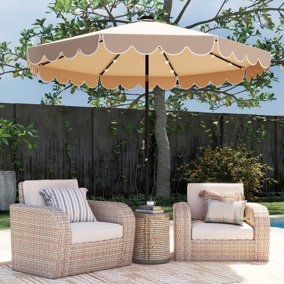 NP12427CF 10 ft. Solar Patio Umbrella with 24 LED Lights - Coffee