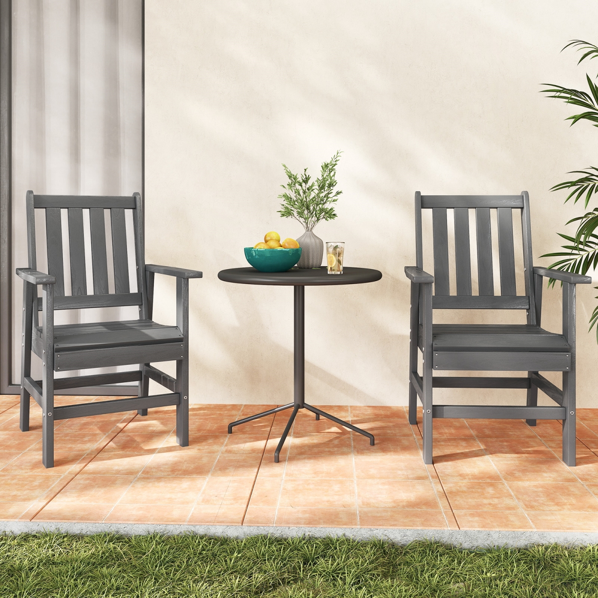 NP12507GR-2 Patio Dining Chairs with Wide Armrests - Gray - Set of 2