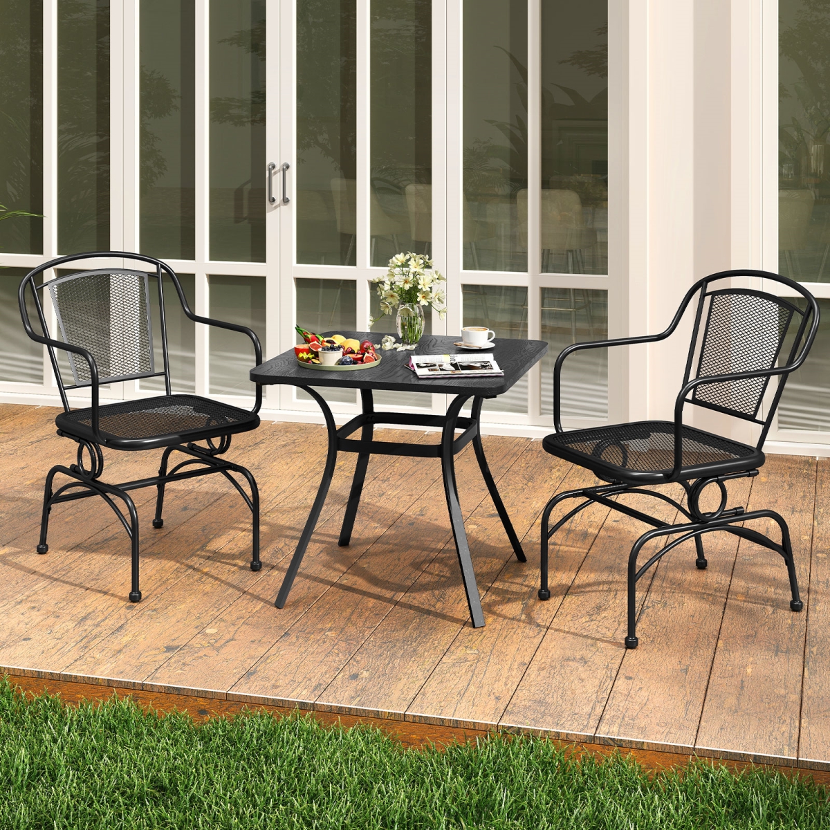 NP12650DK-2 Outdoor Rocking Chair with Mesh Backrest & Seat for Yard - Black - Set of 2