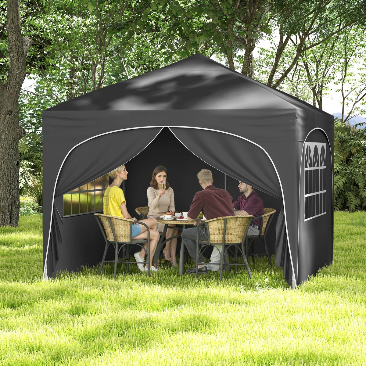 NP12561GR 10 X 10 ft. Pop up Canopy Tent with 4 Removable Sidewall - Gray
