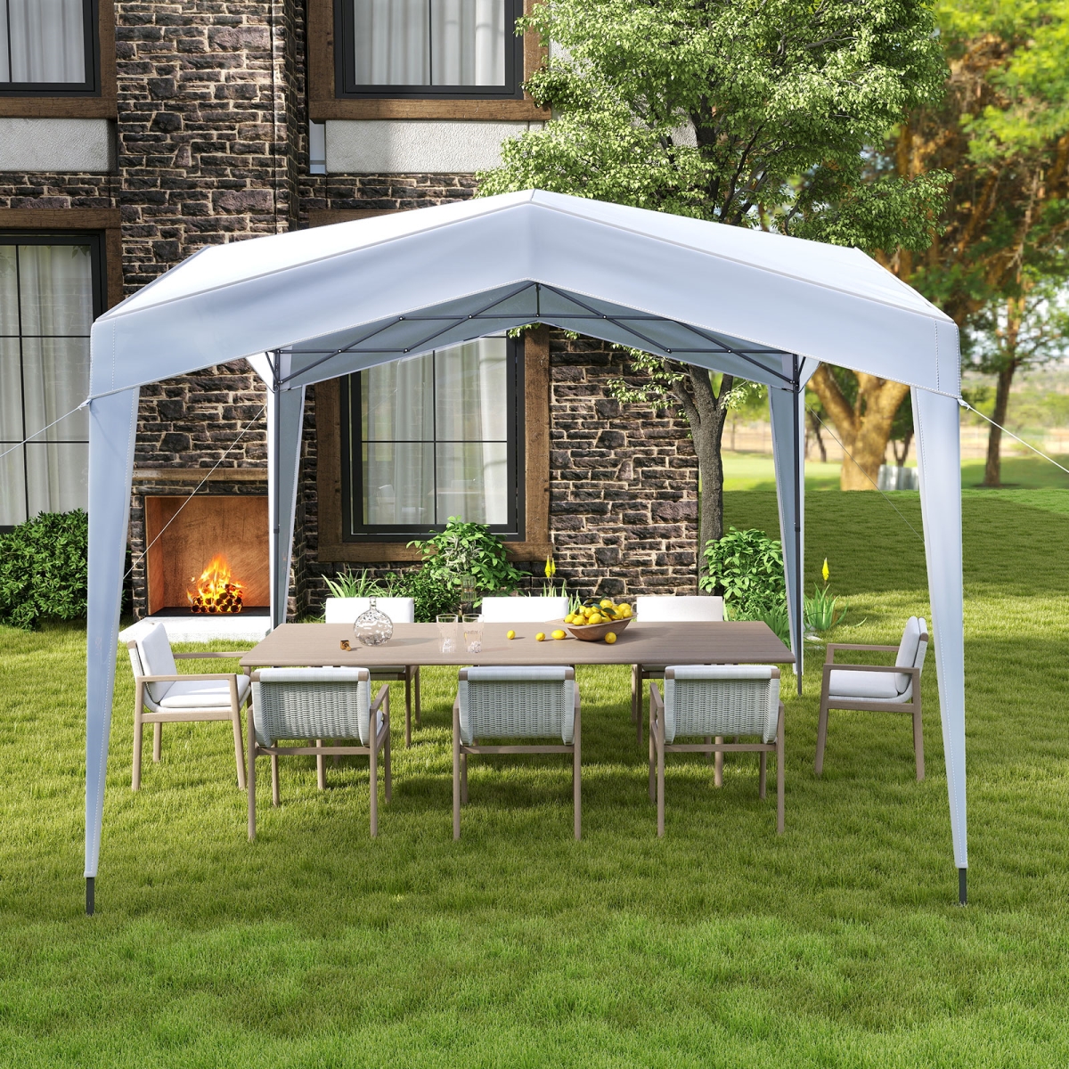 NP12593WH Pop up Canopy Tent with Portable Wheeled Bag 8 Stakes 4 Wind Ropes - White