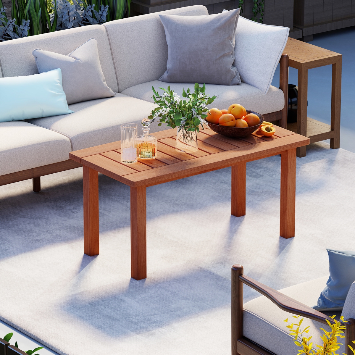 JV13373 Patio Coffee Table with Slatted Tabletop for Deck Poolside