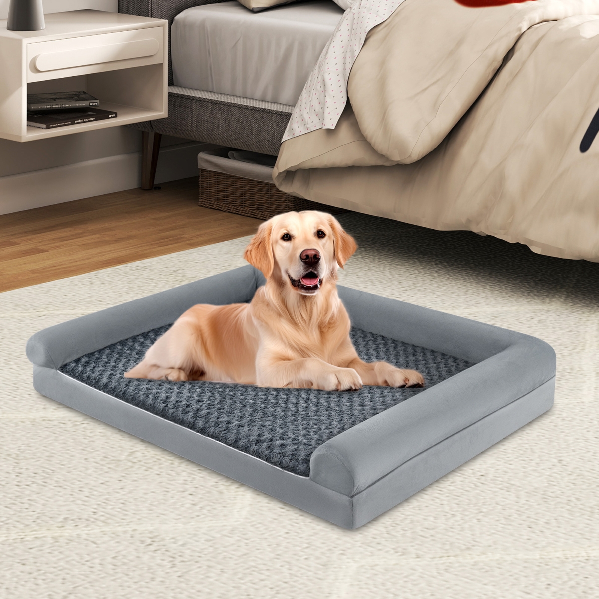 PU10073GR-L Orthopedic Foam Dog Bed Large Dog Sofa Couch with Removable Cover - Large