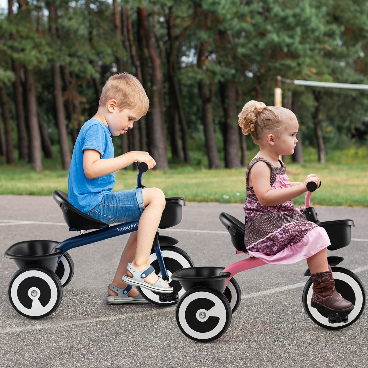 TS10241PI Toddler Tricycle with Adjustable Seat & Storage Baskets for 1.5-5 Years Old - Pink