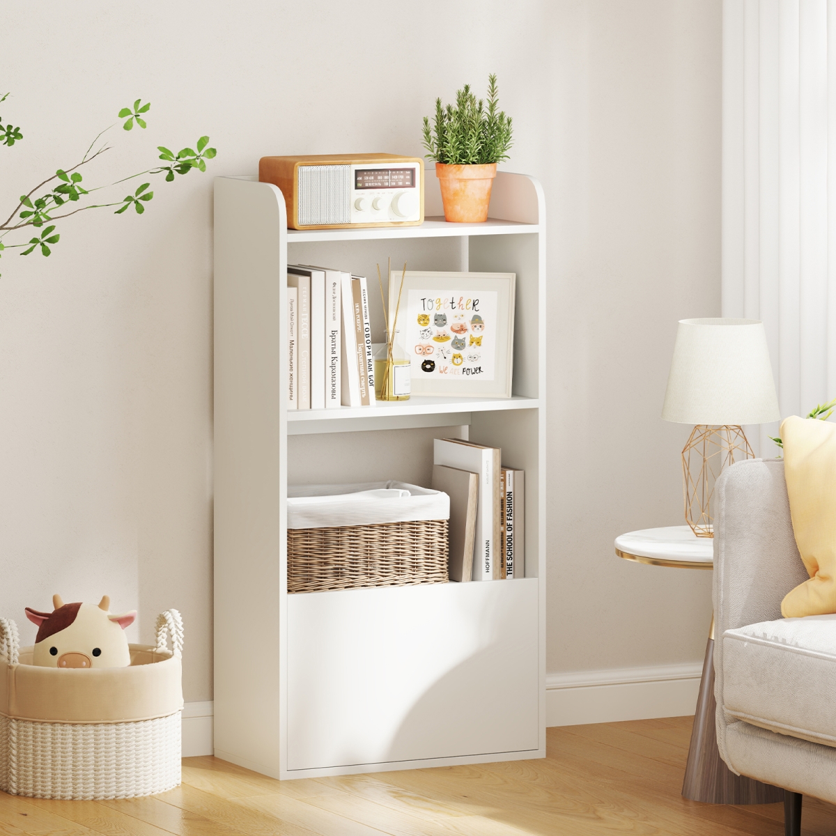 JV11625WH Freestanding Bookshelf with 3-Tier Open Shelf - White
