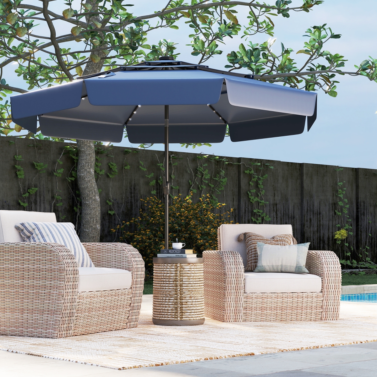 NP12466NY 10 ft. Solar Patio Umbrella with 3-Tier Vented Top - Navy