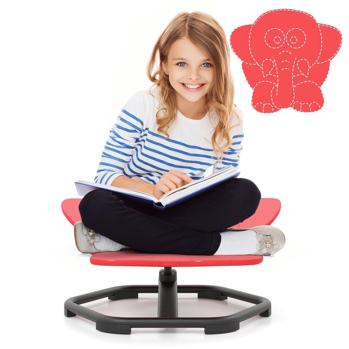 UY10134RD Kids Sensory Swivel Elephant 360 deg Spinning Chair with Non-Slip Metal Base - Red