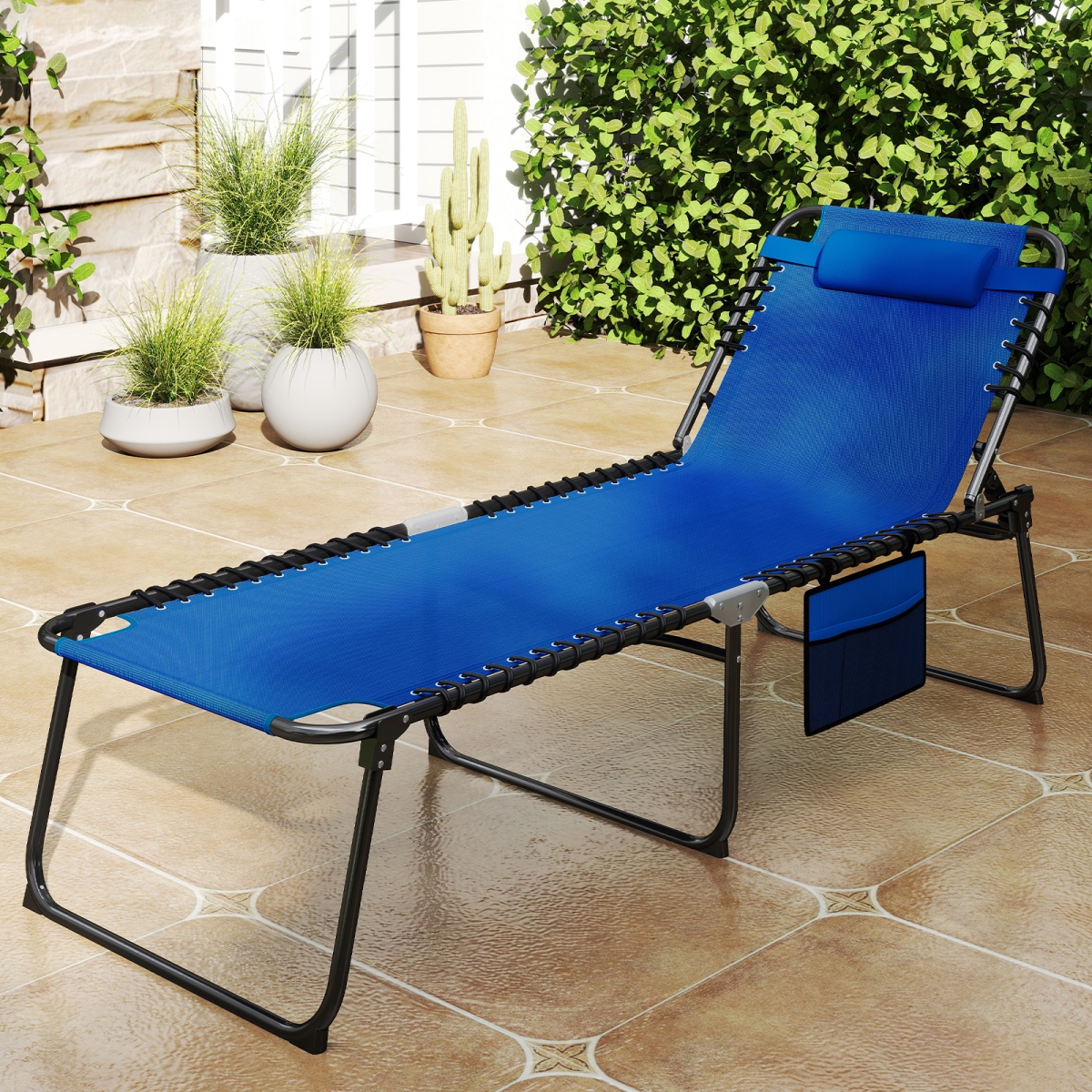 NP11700NY 4 Position Folding Lounge Chaise with Adjustable Backrest & Footrest - Navy
