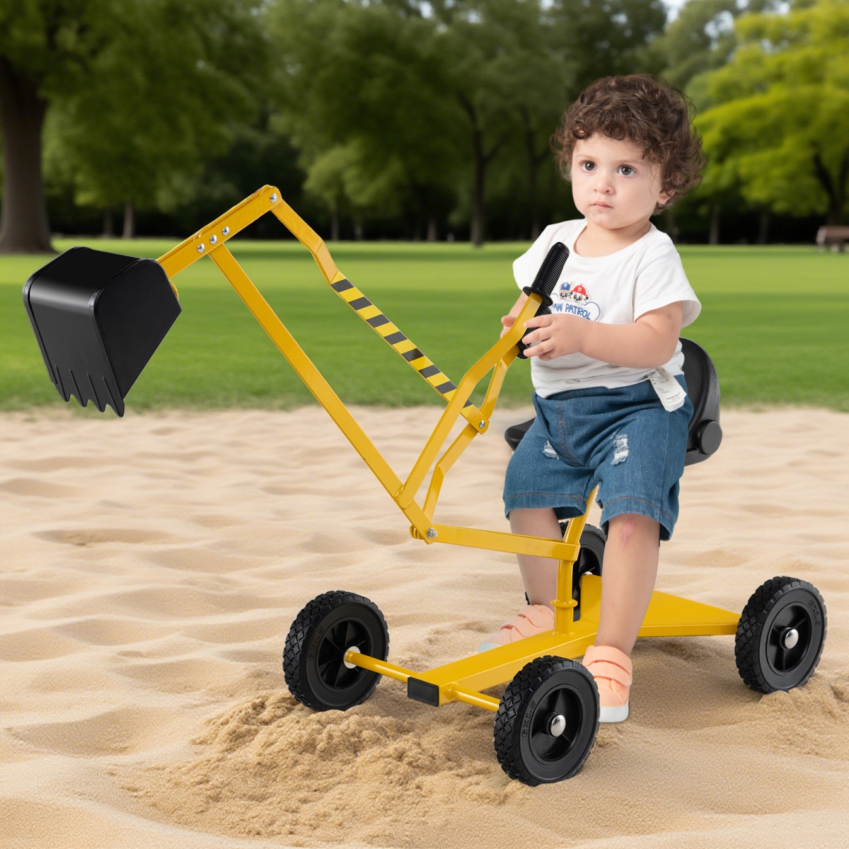 TS10260YE Sand Digger for Kids Sandbox Toy with 2-Handed Controls & Flexible Shovel - Yellow