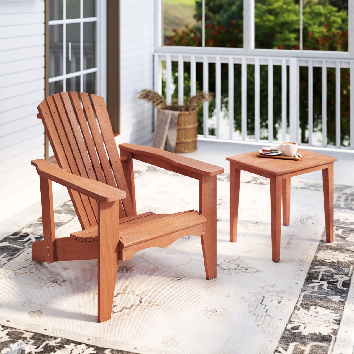 OP71356 Solid Wood Adirondack Chair with High Backrest & Wide Armrests