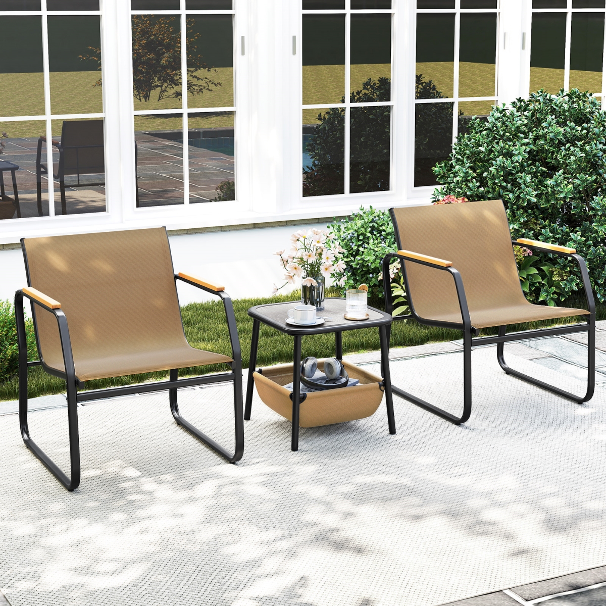 NP12312CF Patio Furniture Set with Outdoor Bistro Conversation Set - Brown - 3 Piece