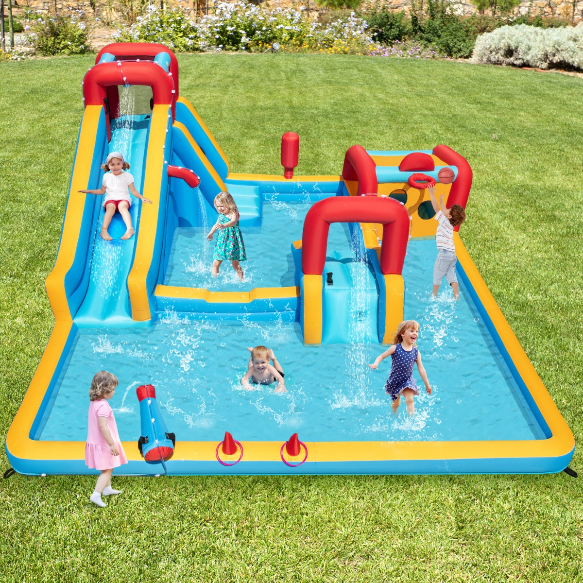 NP12498- ES10342US Inflatable Double Water Slide Park 9-in-1 Giant Bounce House 680 watt Blower Included
