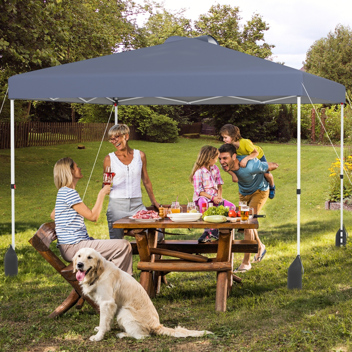 NP12559GR 10 X 10 ft. Pop up Canopy Tent with 1 Sidewall & Wheeled Bag - Gray