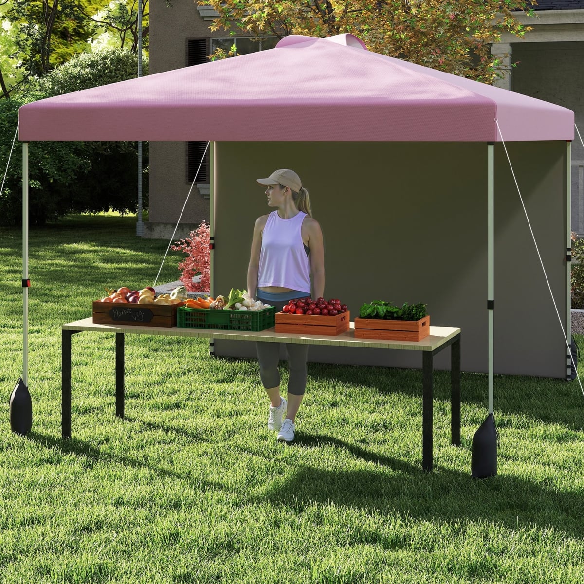 NP12559PI 10 X 10 ft. Pop up Canopy Tent with 1 Sidewall & Wheeled Bag - Pink