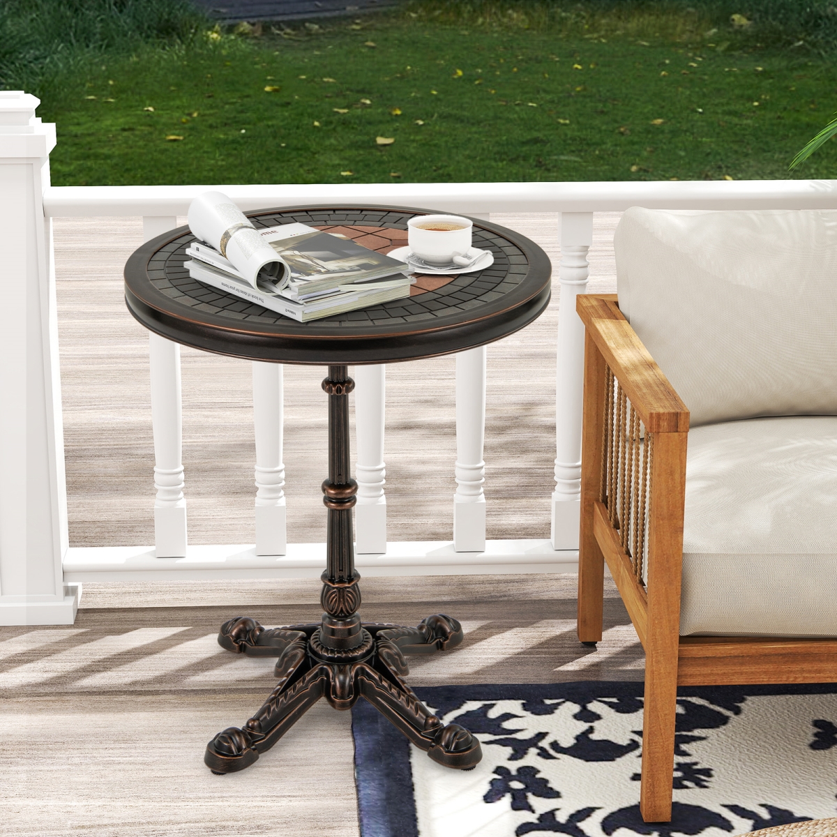 NP12461WN 24 in. Round Patio Dining Table Weather-Resistant Cast Aluminum Table - Bronze