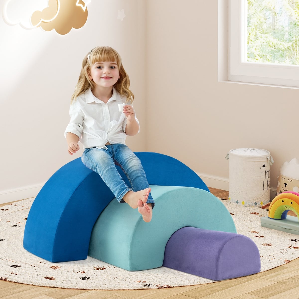 HV10516RW Rainbow Arc Climber Playset Foam Climbing Blocks with Machine Washable Covers - Multi Color