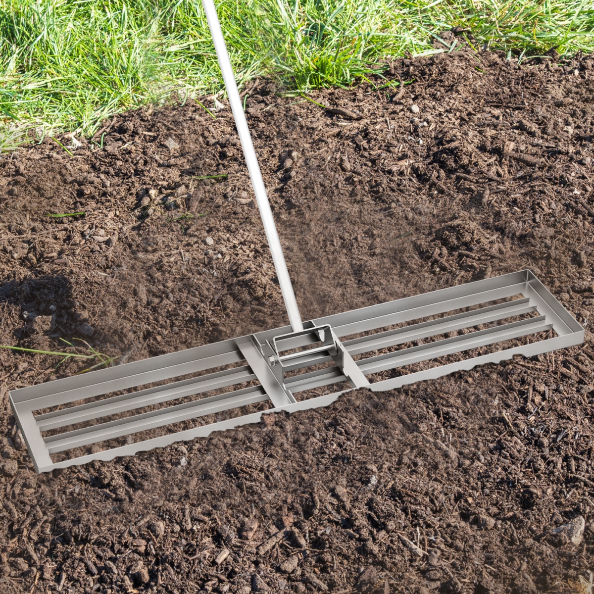 GT4395SL Lawn Leveling Rake 46 x 10 in. Heavy Duty Level Tool for Soil - Silver