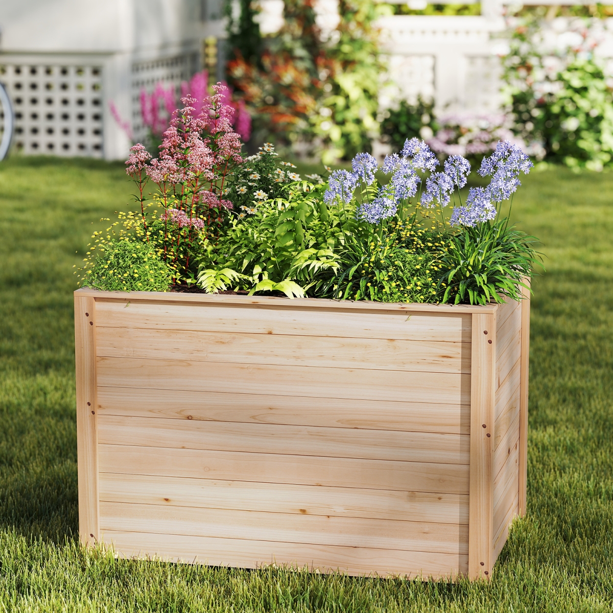 GT4429 Wooden Raised Garden Bed Elevated Planter Box with Open-Ended Base
