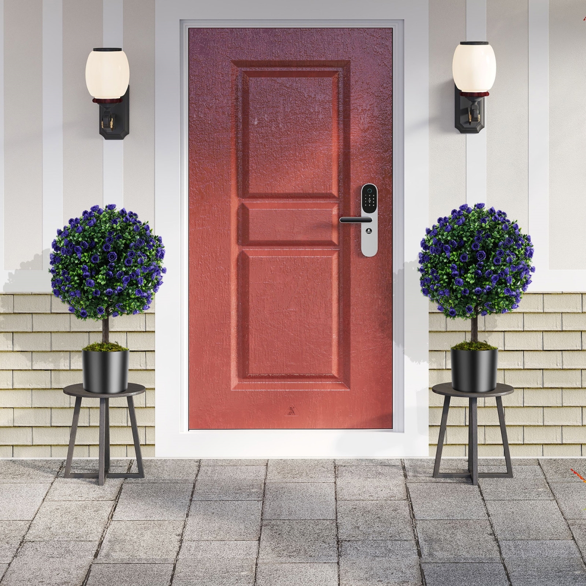 HZ10324PU-2 22 in. Artificial Rose Topiary Ball Trees with Cement-Filled Pot - Purple - Set of 2
