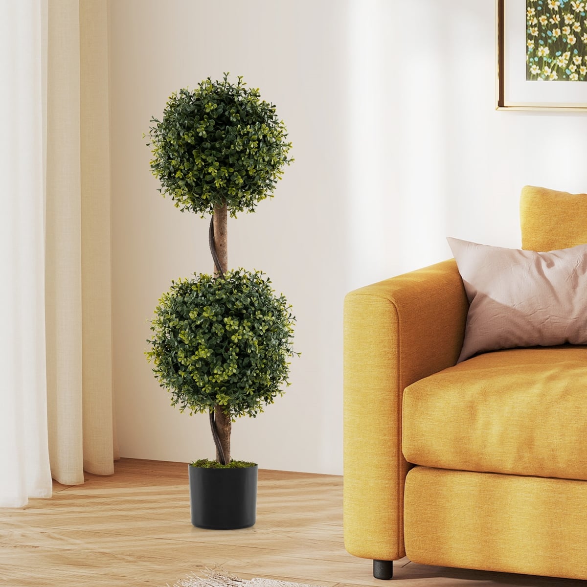 HZ10325-2 Artificial Double Topiary Ball Trees - Set of 2
