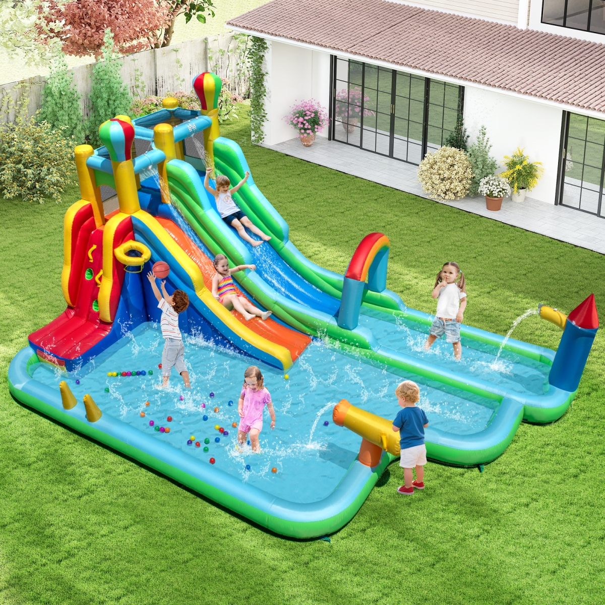 NP11806- ES10151US Inflatable Water Slide Park Giant Bounce House with 750 watt Blower