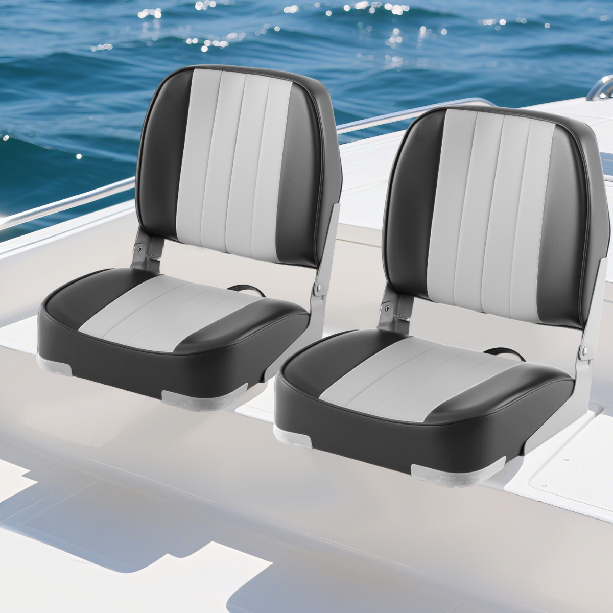 NP12116GR Seats Folding Low Back Boat Chairs Waterproof PVC Leather Cabin Seating - Gray - Pack of 2