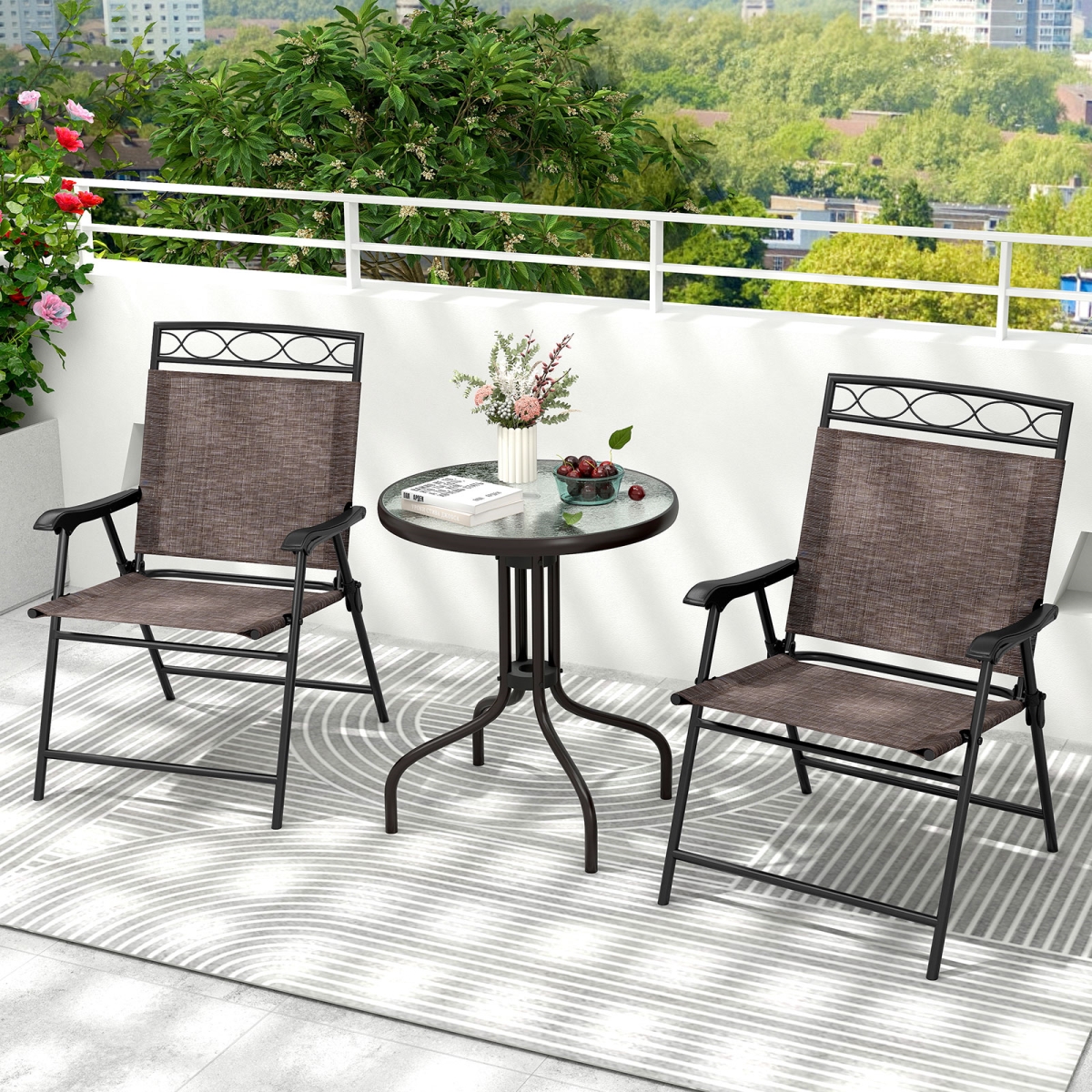 NP12279 Outdoor Bistro Dining Furniture Set with Umbrella Hole - 3 Piece