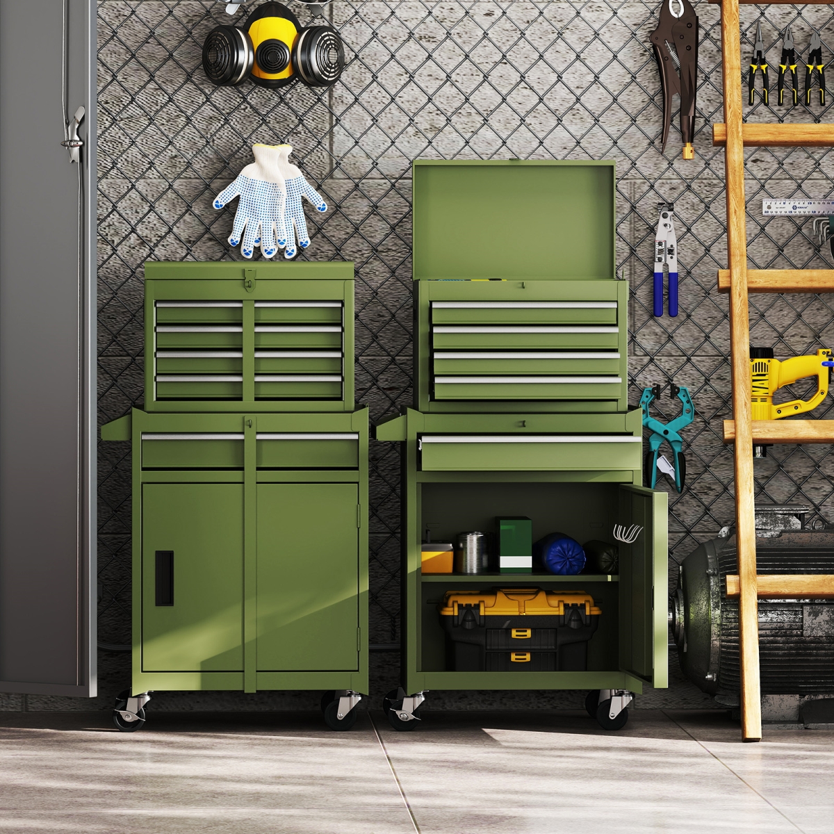 TL35688LV 2-in-1 Rolling Tool Chest with 5 Sliding Lockable Drawers, Green
