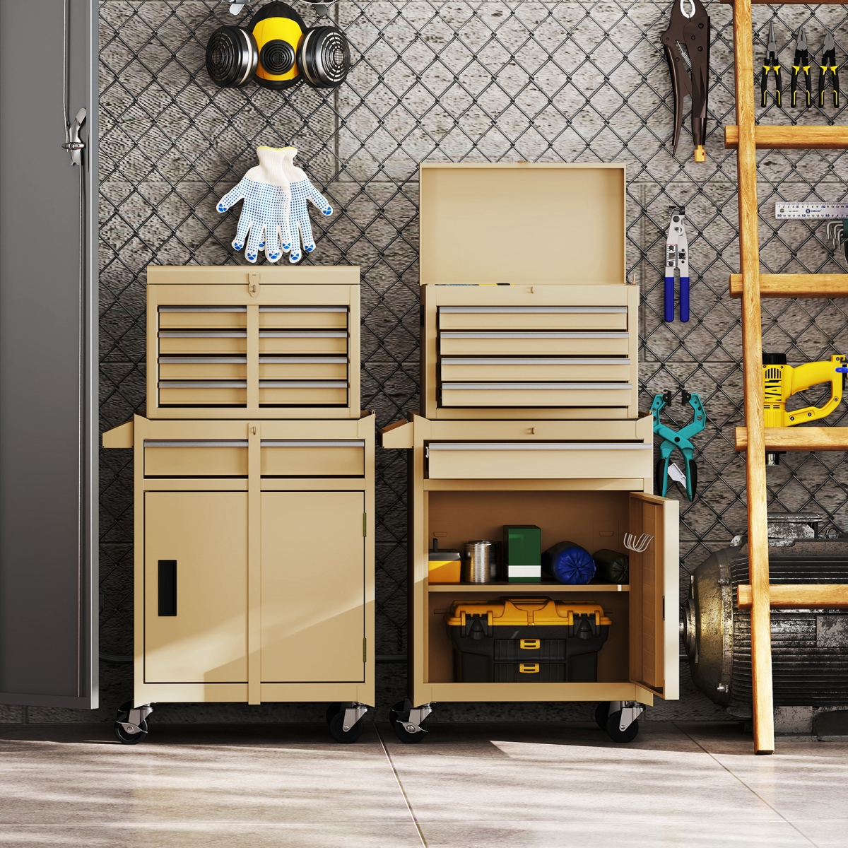 TL35688YW 2-in-1 Rolling Tool Chest with 5 Sliding Lockable Drawers - Yellow