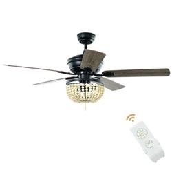 EP24966US-BK 52 in. Retro Ceiling Fan Light with Reversible Blade Remote Control, Black