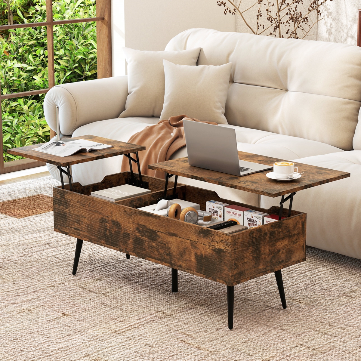 JV12613CF 47 in. Lift Top Coffee Table with 2 Hidden Compartments - Coffee