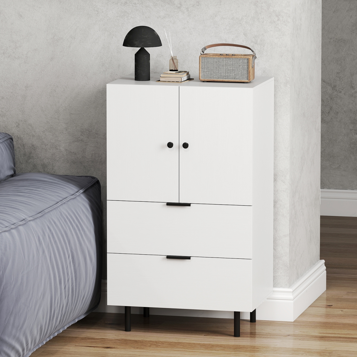 JV12754WH Sideboard Buffet Cabinet 2-Door Serving Cupboard with Drawers, White
