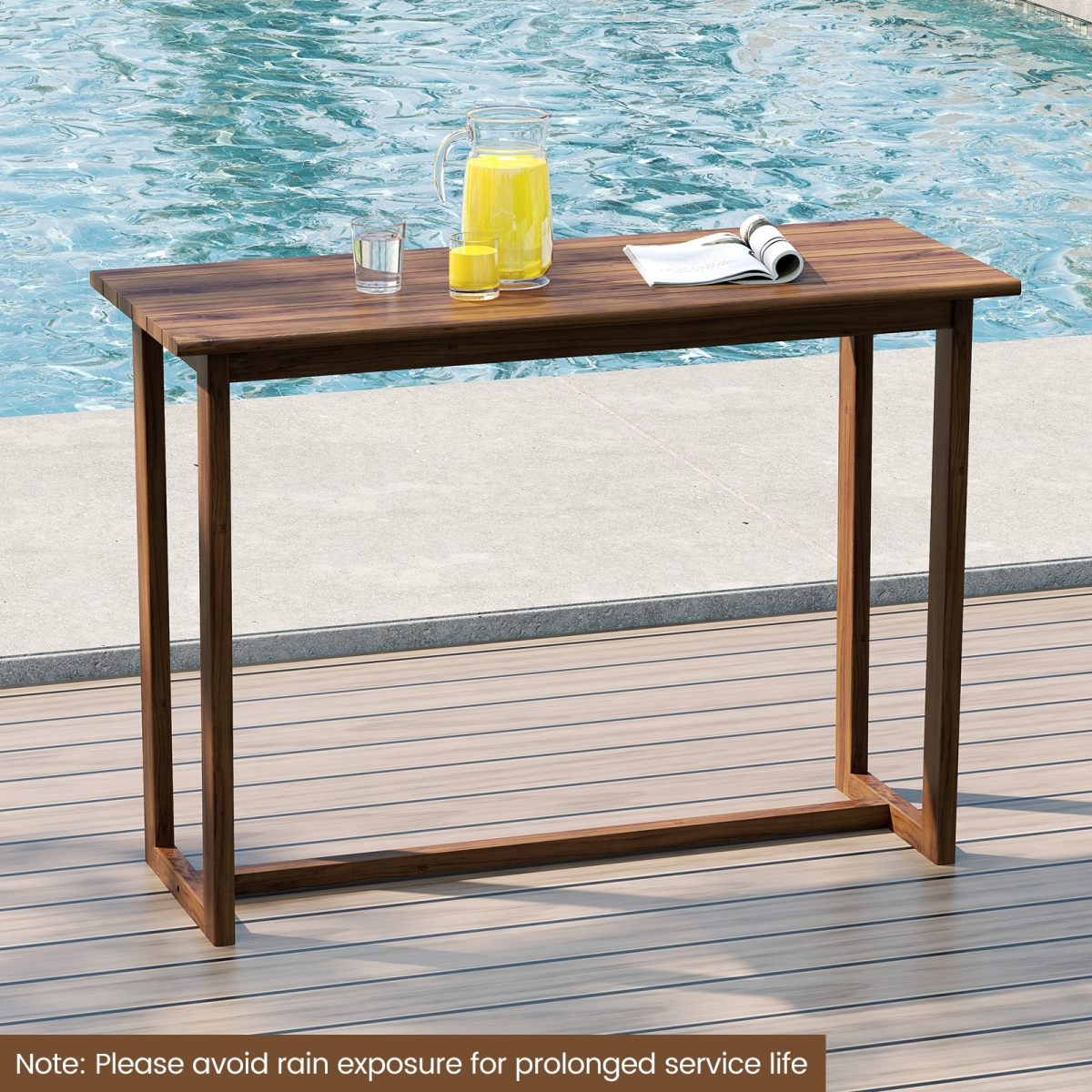 JV12761 59 in. Outdoor Bar Table with Slatted Top