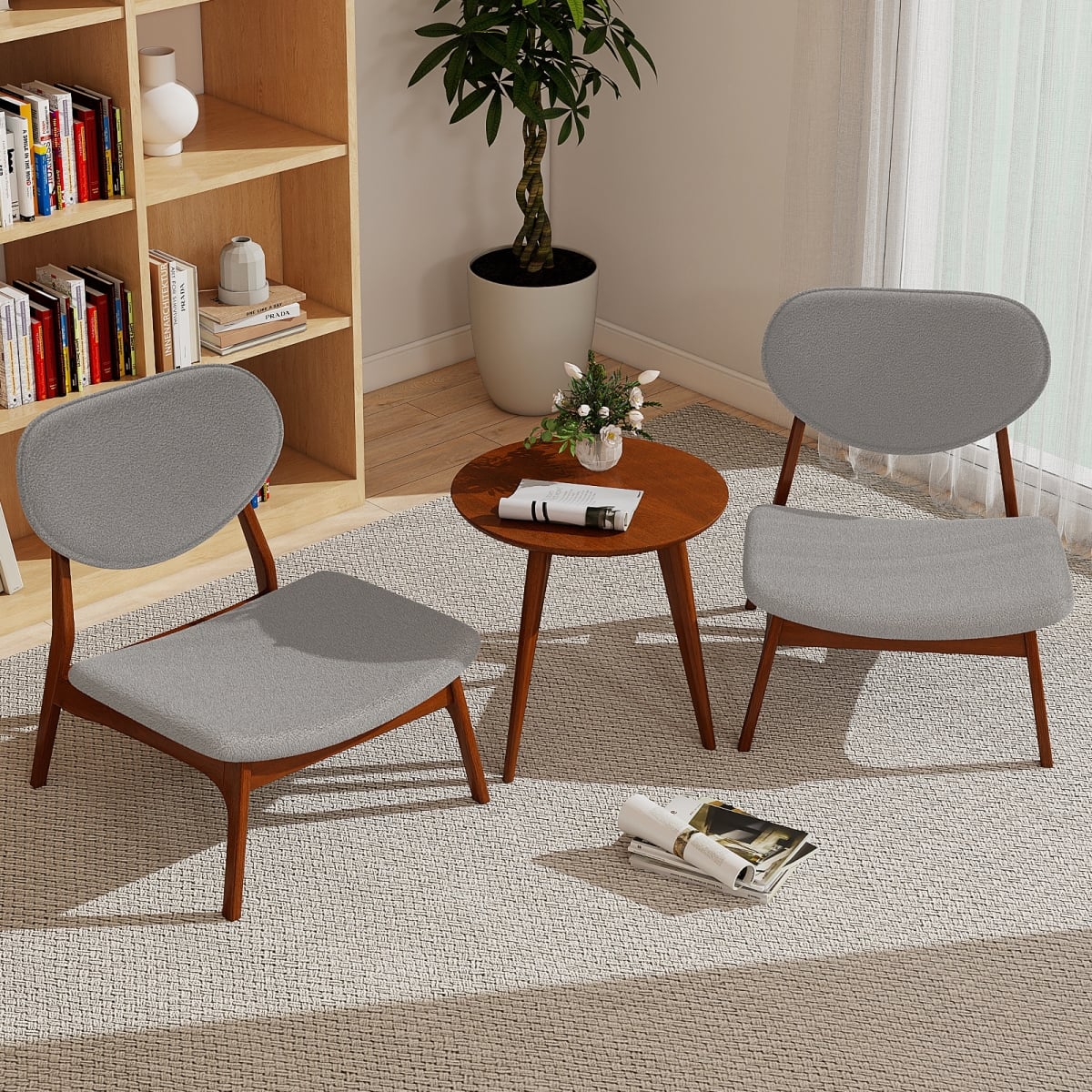 JV12884GR Accent Chairs with Side Table & Solid Wood Frame - Gray - Set of 2