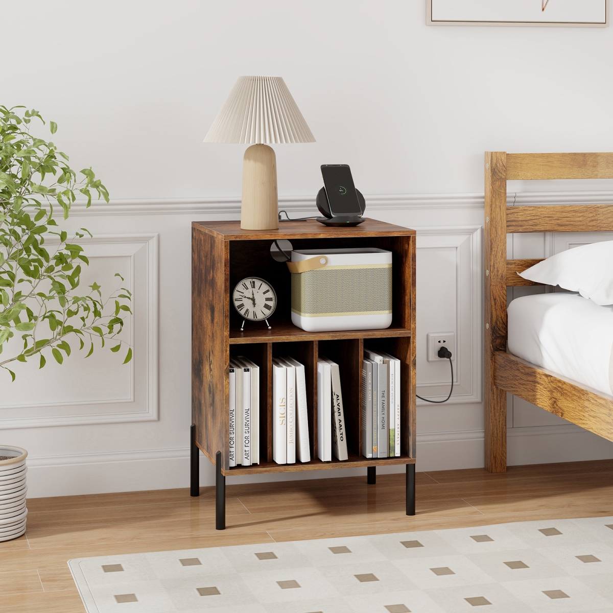 JV12911US-CF Record Player Stand with Storage Shelf & Charging Station - Coffee