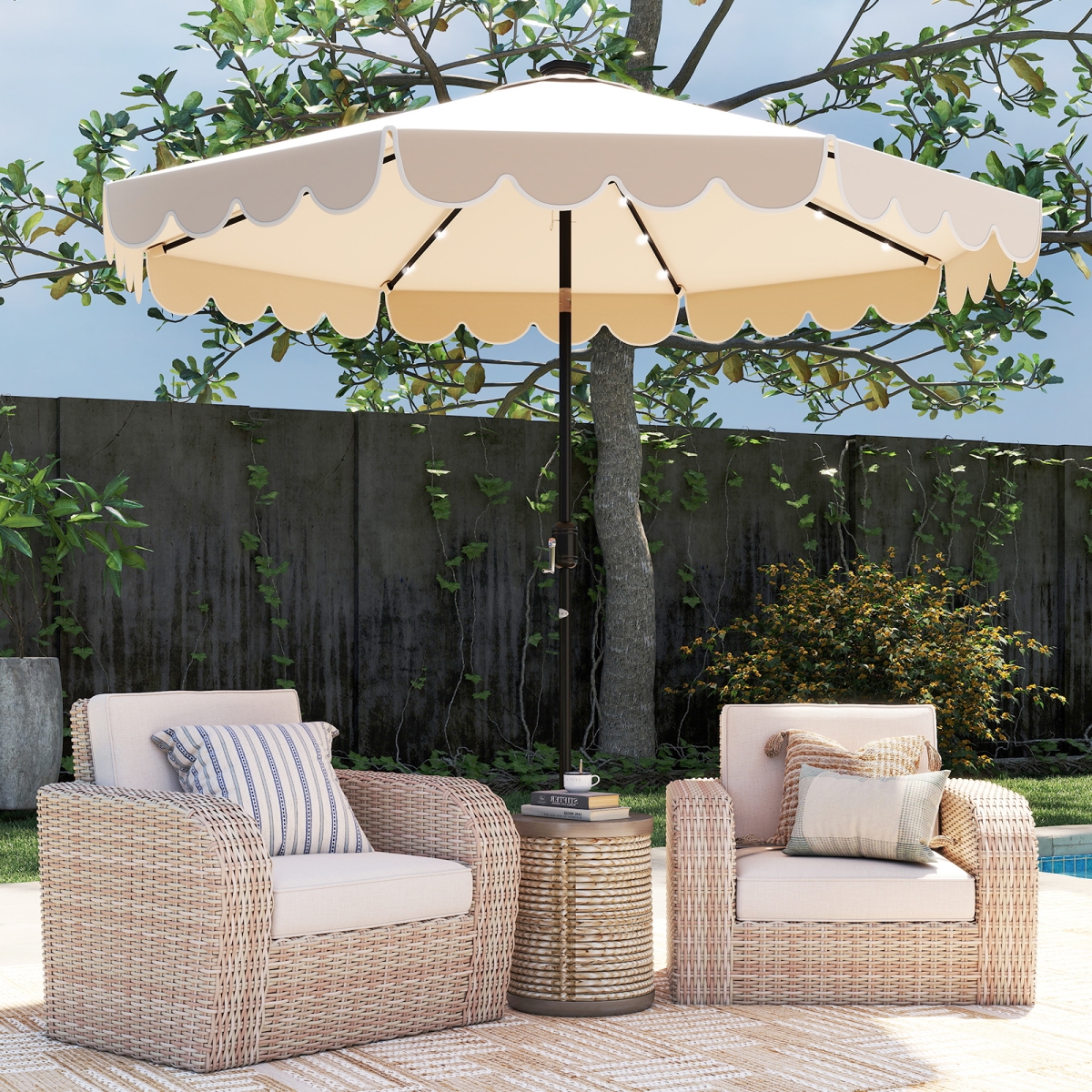 NP12427BE 10 ft. Solar Patio Umbrella with 24 LED Lights - Beige