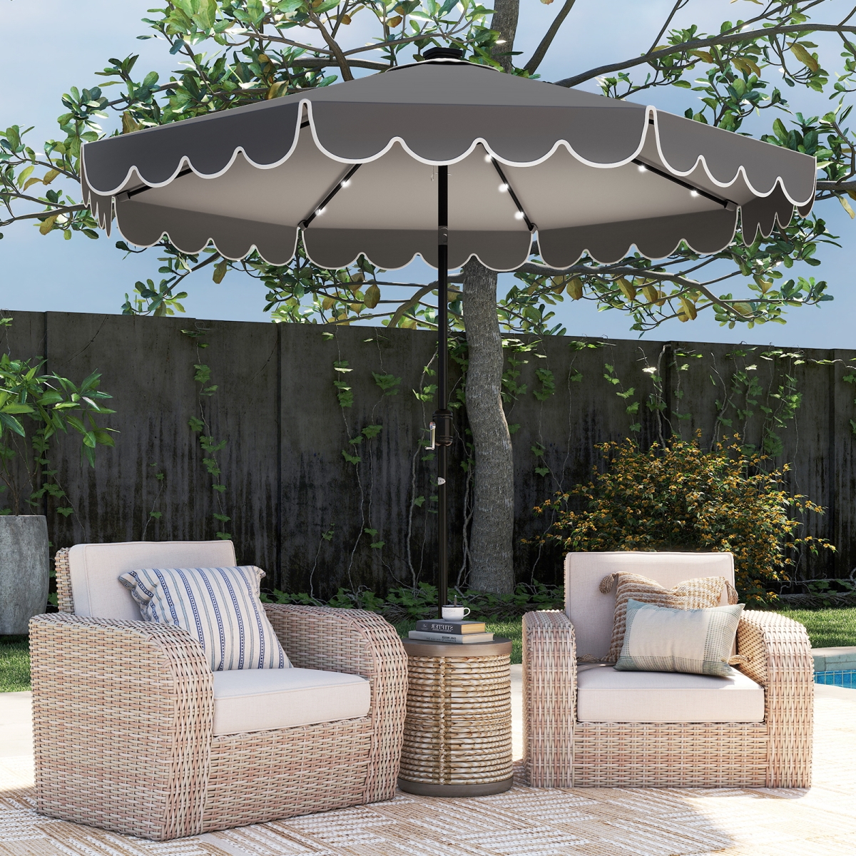 NP12427GR 10 ft. Solar Patio Umbrella with 24 LED Lights - Gray