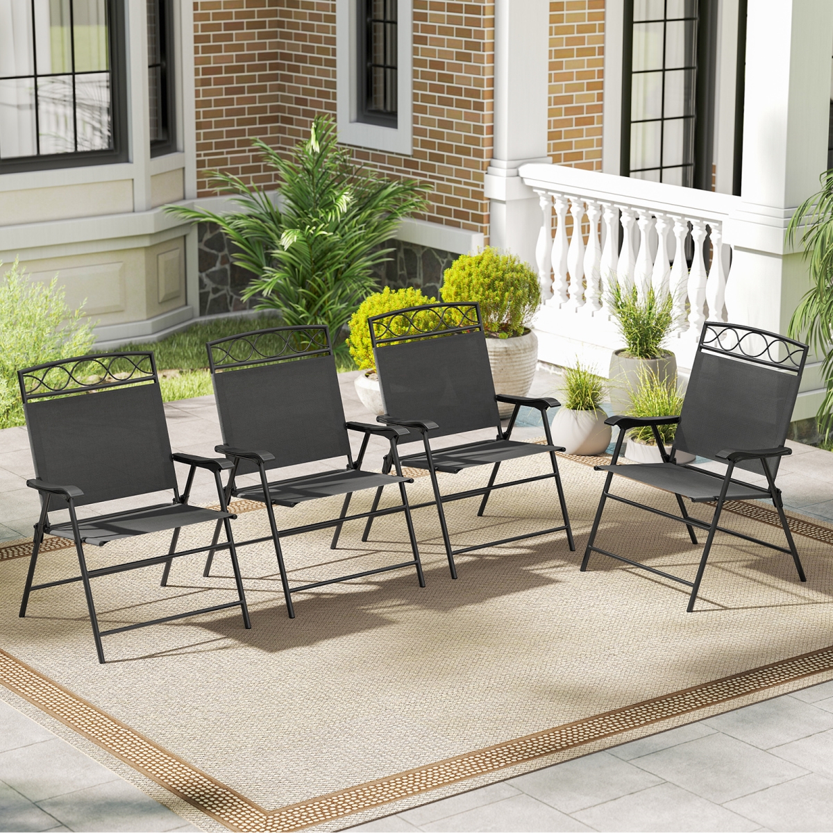 NP12429GR-4 Patio Folding Dining Chairs with Armrests - Gray - Set of 4