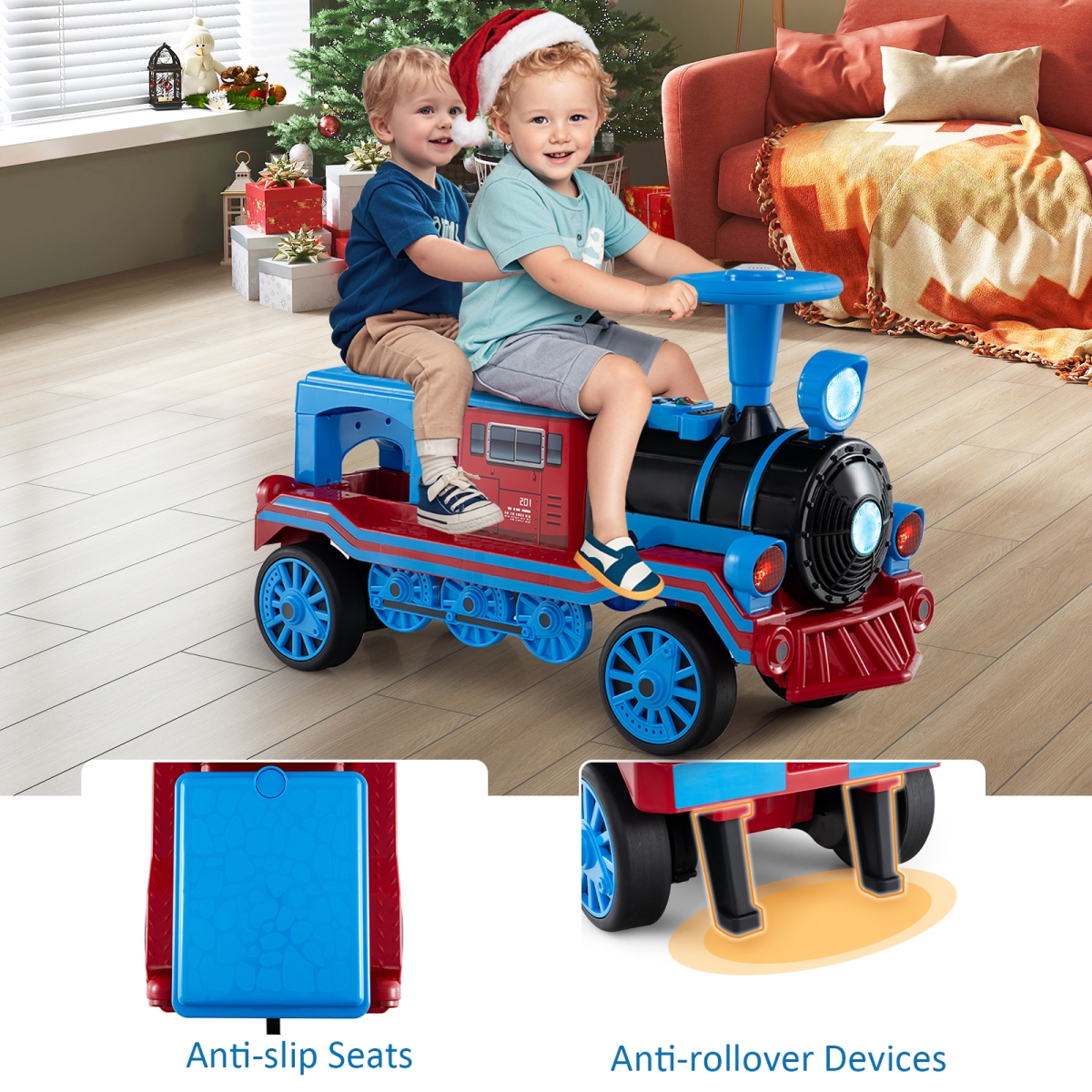 TQ10341US-LH 12V 2-Seater Ride on Toy with Train Whistle & Removable Chair - Blue