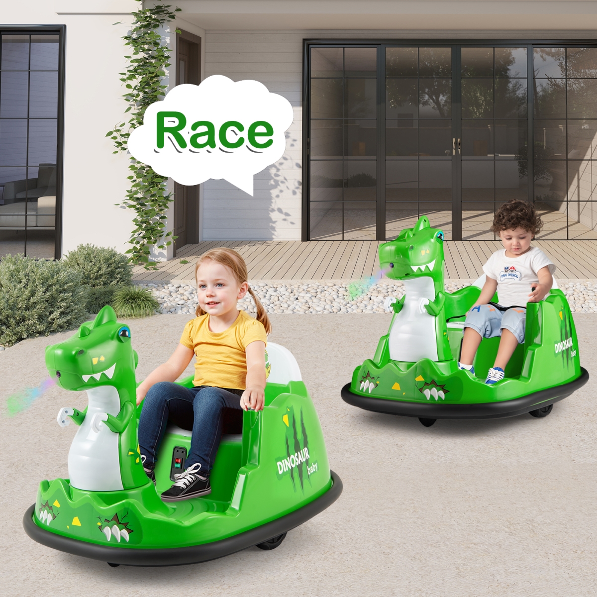 TQ10401US-GN 12V Bumper Car with Spray Function & Remote Control for Toddlers Aged 2-5 - Green