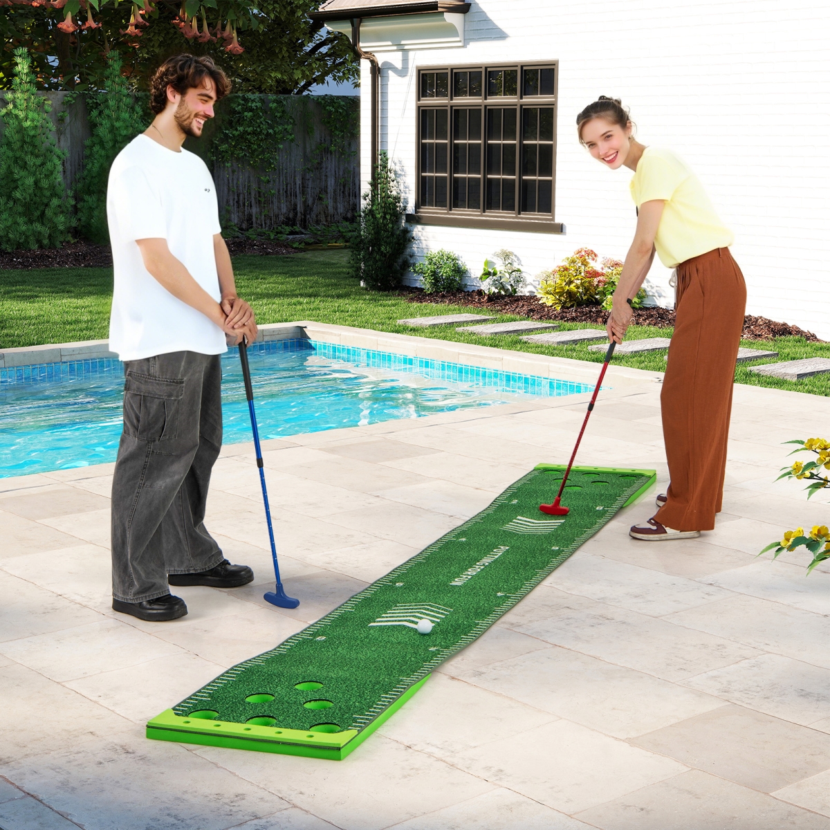 SP38466 11 ft. Putting Green Mat with 2 Adjustable Putters & 6 Balls