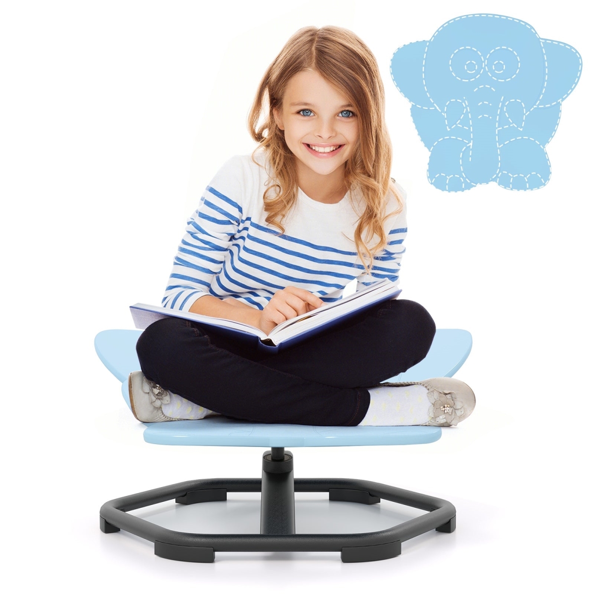 UY10134BL Kids Sensory Swivel Elephant 360 deg Spinning Chair with Non-Slip Metal Base - Blue