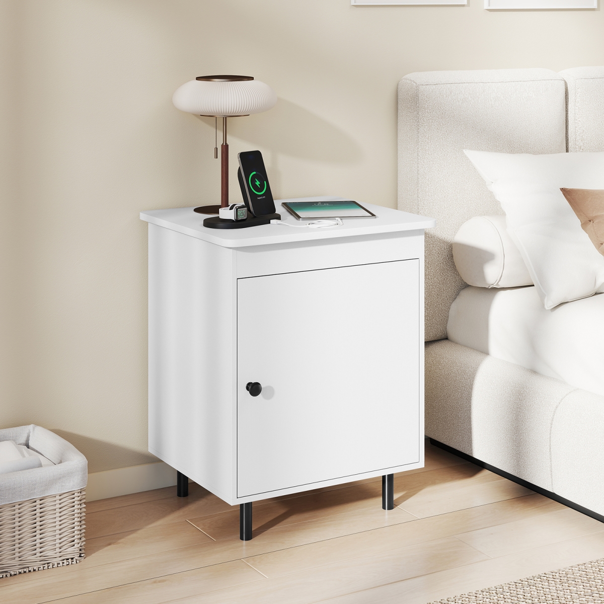 HU11043WH-1 Nightstand Mid Century End Tables with Door