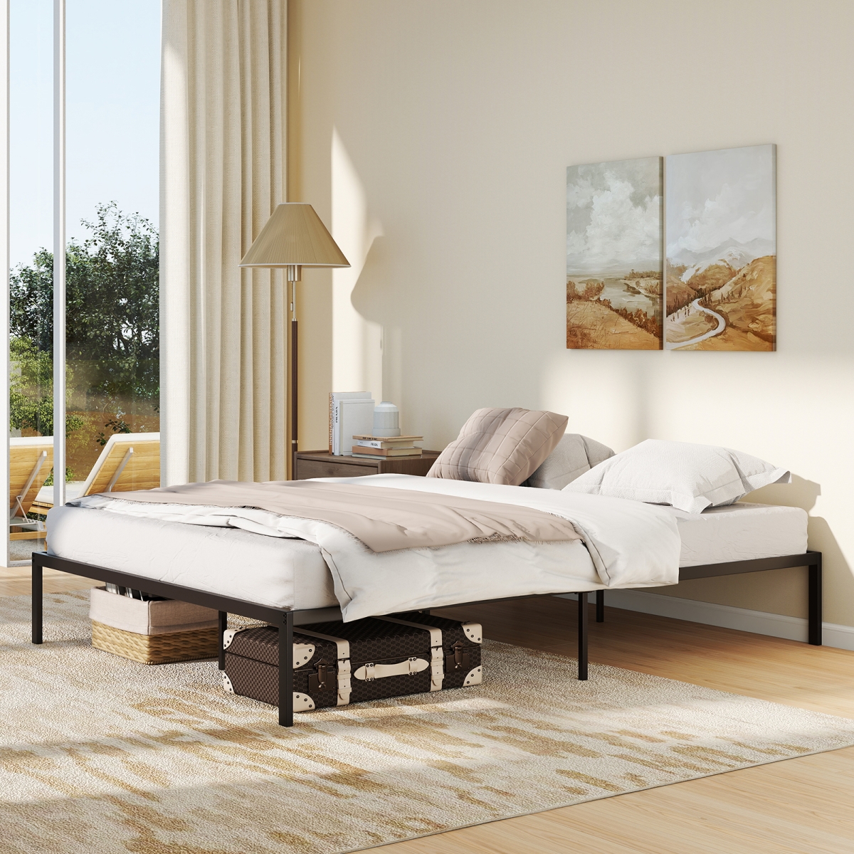 HU11070DK-Q Bed Frame Heavy Duty Support Slats Mattress Foundation - Queen Size