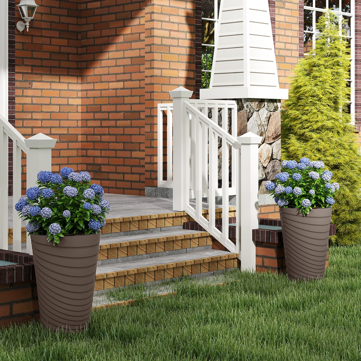 HZ10374BN-2 45 cm Tall Flower Pot with Insert Bucket & Handle Design - Brown - Set of 2