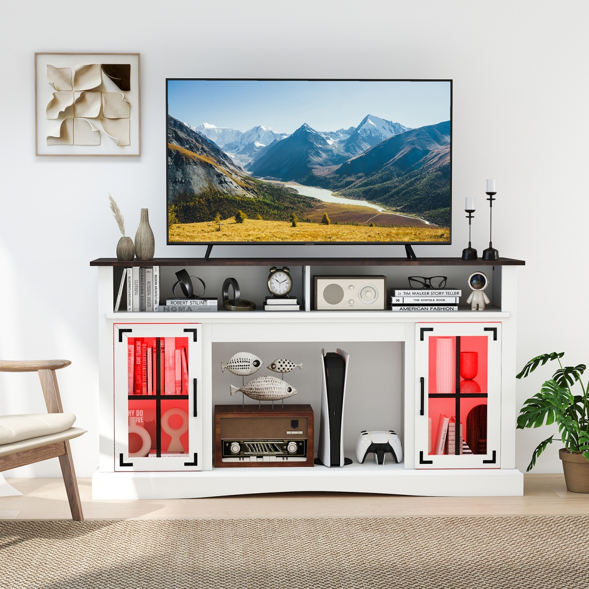 FP10888WH TV Stand with LED Lights & Remote Control - White