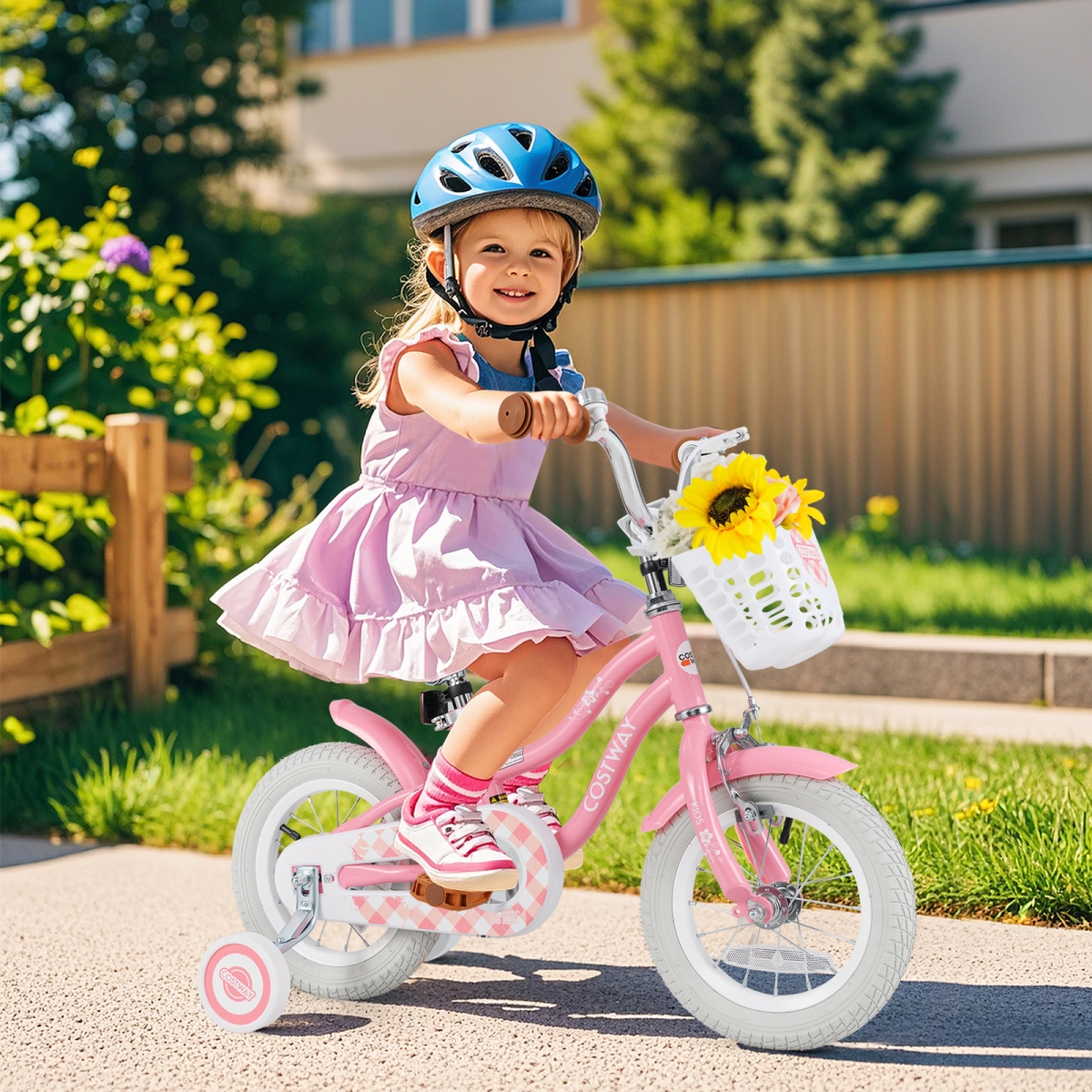 TS10086RE-12 12 in. Kids Bike with Training Wheels & Basket for Boys Girls 3-4 Years Old