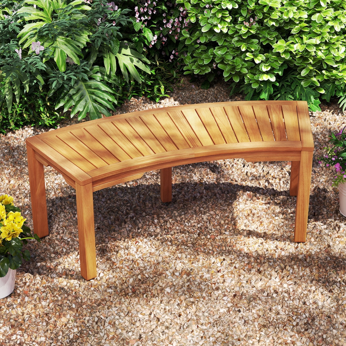 HW73962-1 Outdoor Acacia Wood Curved Garden 2-Person Bench
