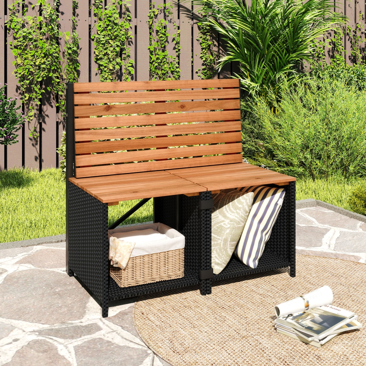 HW74048 2-in-1 Transforming Picnic Table & Chairs Set with Storage
