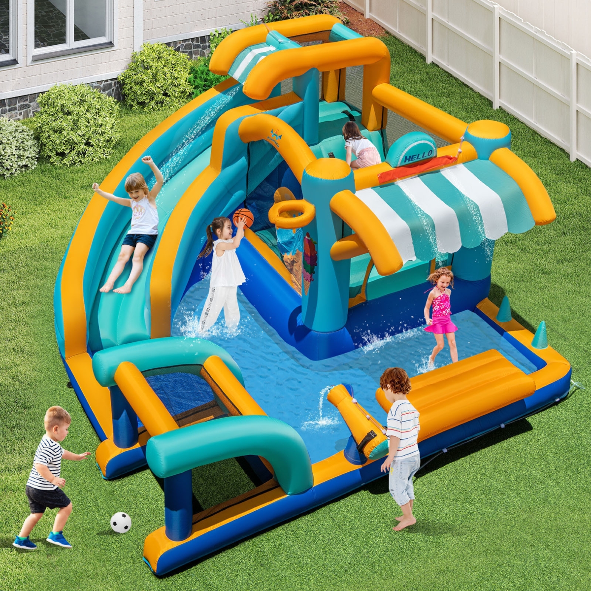 NP12497- EP24683 Inflatable Water Slide Bounce House Kids Jump Castle with 735 watt Blower
